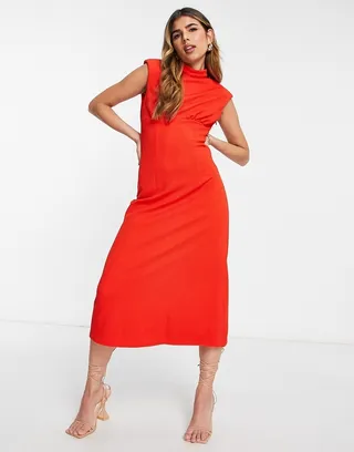 Little Mistress high neck midi dress in waffle