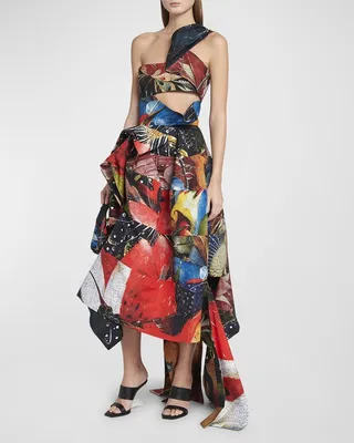Bosch Printed Asymmetric Gown with Slash Details