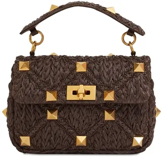Medium Roman Stud raffia effect bag