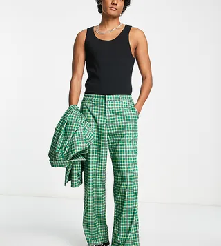 Reclaimed Vintage wide leg suit pants in green check - part of a set