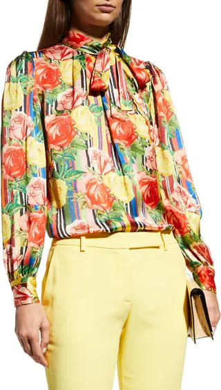 Tequila Sunrise Tie Collar Blouse