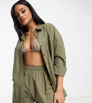 South Beach oversized beach shirt in khaki