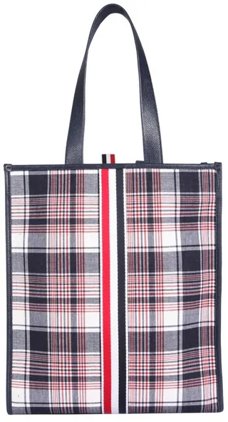 Thom Browne Madras Check Webbing Striped Tote Bag
