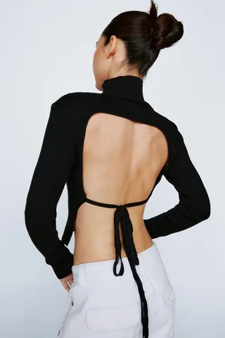 Nasty Gal Womens Backless Knitted Turtleneck Top