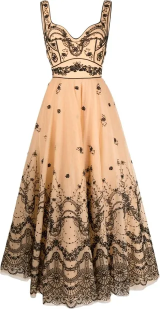 Floral-Embroidered Sleeveless Tulle Dress