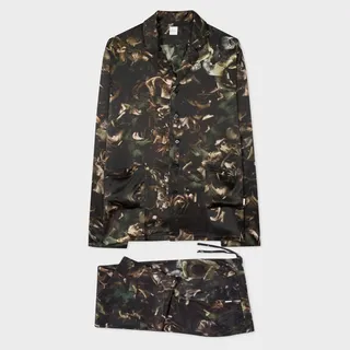 Green 'Floral Photo' Silk Pyjamas