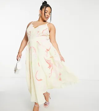 ASOS EDITION Curve embroidered applique cami midi dress in lemon