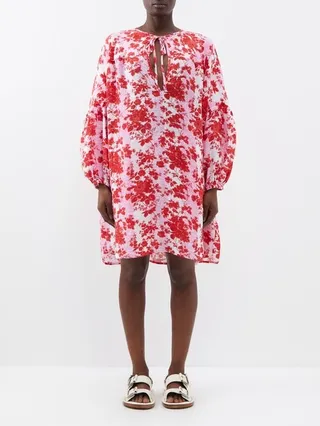 Abigail Rose-print Linen Tunic Top