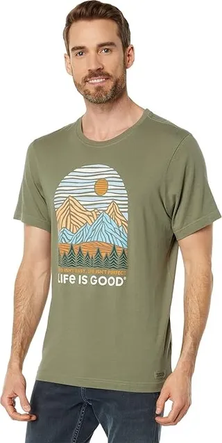 Life is Good Life Isn't Easy Crusher-Lite Tee (Moss Green) Men's Clothing