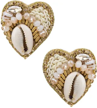 Shell Beaded Heart Shaped Stud Earrings