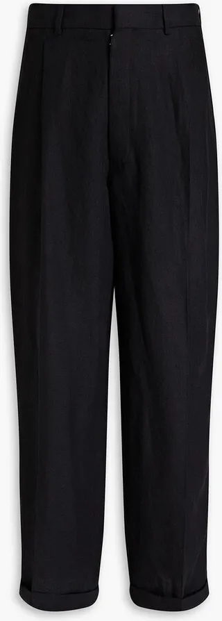 Pleated linen-twill pants
