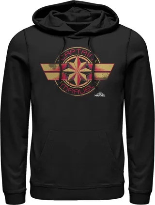 Men's Marvel Captain Marvel Retro Star Emblem Pull Over Hoodie - Black - 2X Large