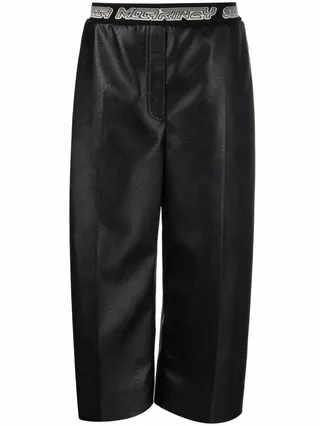 Logo-Waistband Faux-Leather Culottes