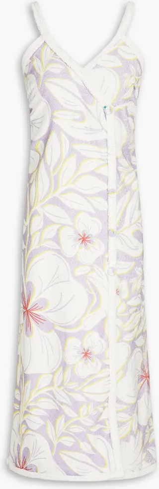 Floral-print cotton-terry midi wrap dress