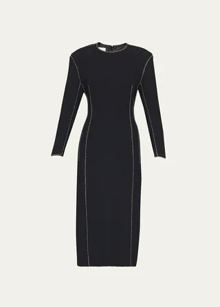 Dialto Strass Embellished Strong-Shoulder Midi Dress