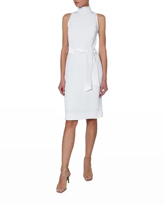 Posh High-Neck Self-Tie Dress