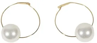 Jil Sander Pearl-Pendant Logo Engraved Hoop Earrings