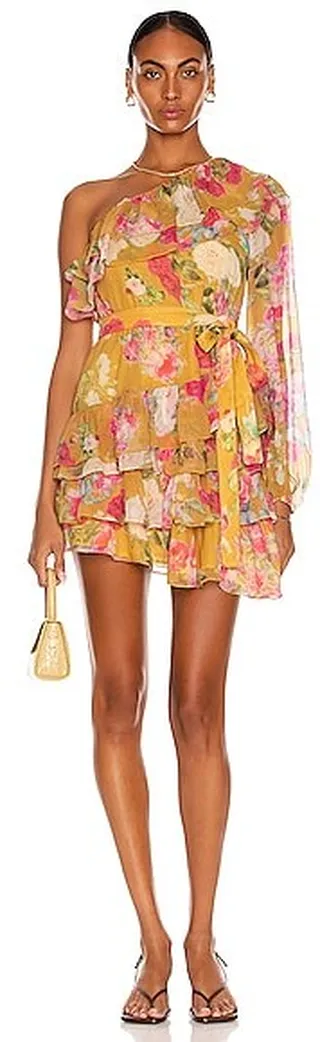 ROCOCO SAND Avar One Shoulder Mini Dress in Mustard