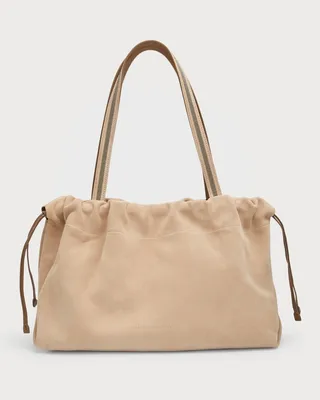 Medium Monili Drawstring Suede Tote Bag