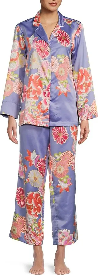 2-Piece Print Satin Pajama Set
