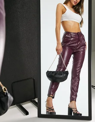Parisian faux leather pants in wine