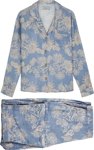 Desmond & Dempsey Cactus Flower Printed Linen Pyjama Set