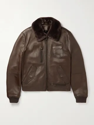 Slim-Fit Shearling-Trimmed Leather Jacket