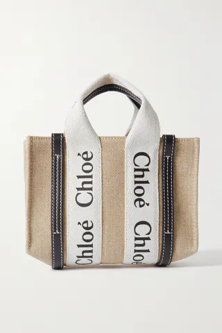Chloé - + Net Sustain Woody Mini Leather-trimmed Linen Tote - Blue