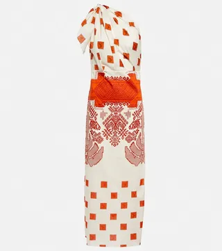 Printed one-shoulder midi dress