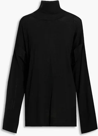 Cutout wool-jersey turtleneck top
