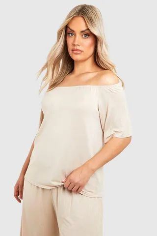 Plus Super Soft Mix & Match Pj Off The Shoulder Top