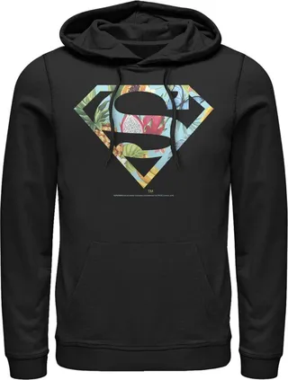 Men's Superman Tropical Shield Logo Pull Over Hoodie - Black - 2X Large