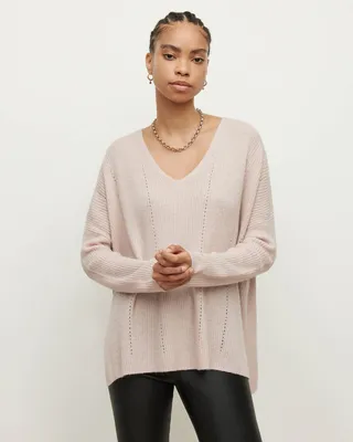 Rhoda V-Neck Sweater - Pale Rose