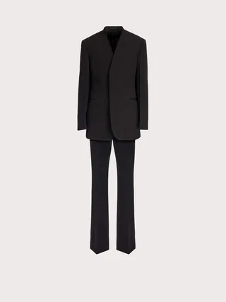 Ferragamo Men Collarless single breasted suit Black
