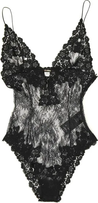 Saint Laurent Plunging V-Neck Lace Bodysuit