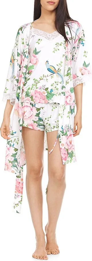 Ava 3-Piece Floral Print Robe & Pajama Set