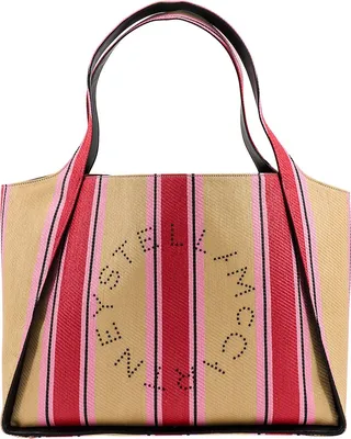 Rafia shoulder bag with multicolour print and logo with studs on the front