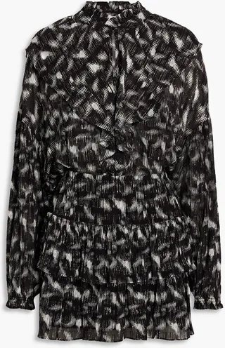Tyga ruffled metallic printed georgette mini dress