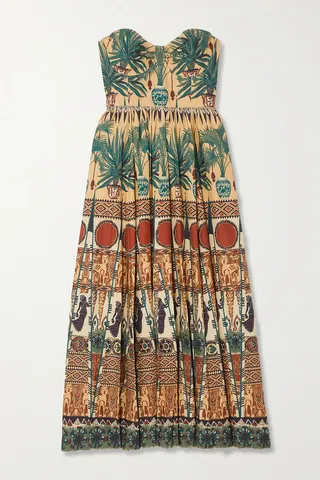 Emporio Sirenuse - + Net Sustain Johanna Strapless Pleated Printed Cotton-twill Midi Dress - Green