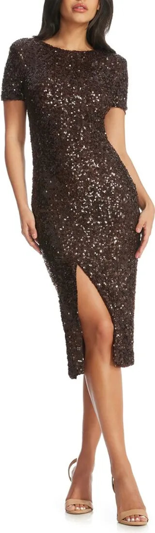 Natasha Sequin Sheath Midi Dress