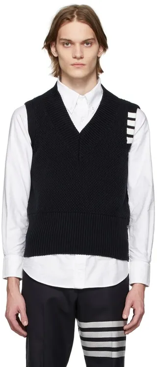 Thom Browne Navy Seed Stitch 4-Bar Vest