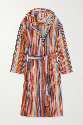 Missoni Home - Bradley Hooded Belted Striped Cotton-terry Robe - Orange
