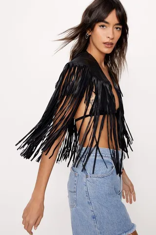 Nasty Gal Womens Leather Tassel Fringe Cape
