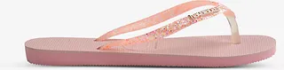 Womens Macaron Pink Slim Glitter Flourish Rubber Flip-flops