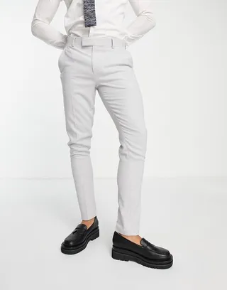 ASOS DESIGN wedding skinny suit trousers in ice grey micro texture