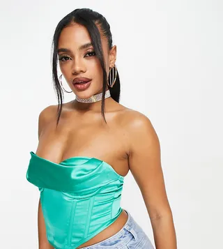 ASYOU cowl bandeau corset top in green