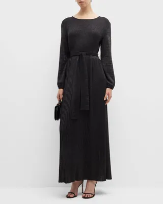 Pleated Shimmer Knit Maxi Dress