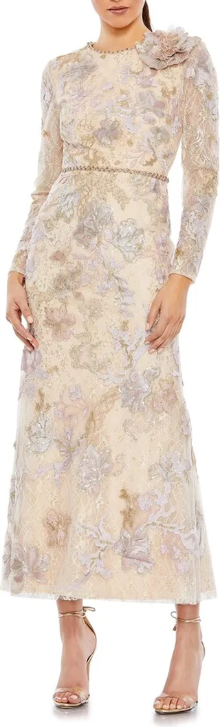 Sequin & Lace Long Sleeve Gown