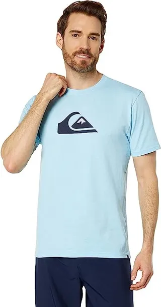 Quiksilver Comp Logo Short Sleeve Tee (Sky Blue) Men's Clothing
