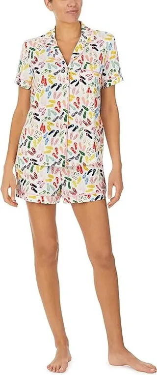 Kate Spade New York Brushed Jersey Short Sleeve Short PJ Set (Beach Sandals) Women's Pajama Sets